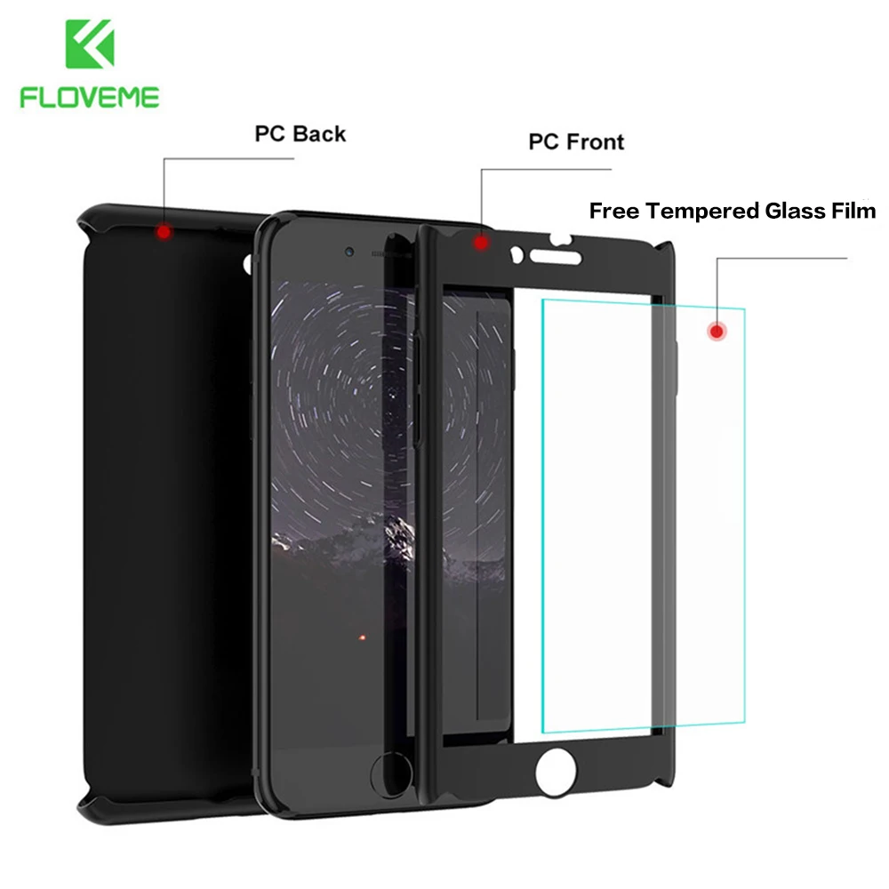 FLOVEME для iPhone 5S 5 чехол 360 градусов крышка 7 7plus 6 6s Чехол передняя стеклянная пленка