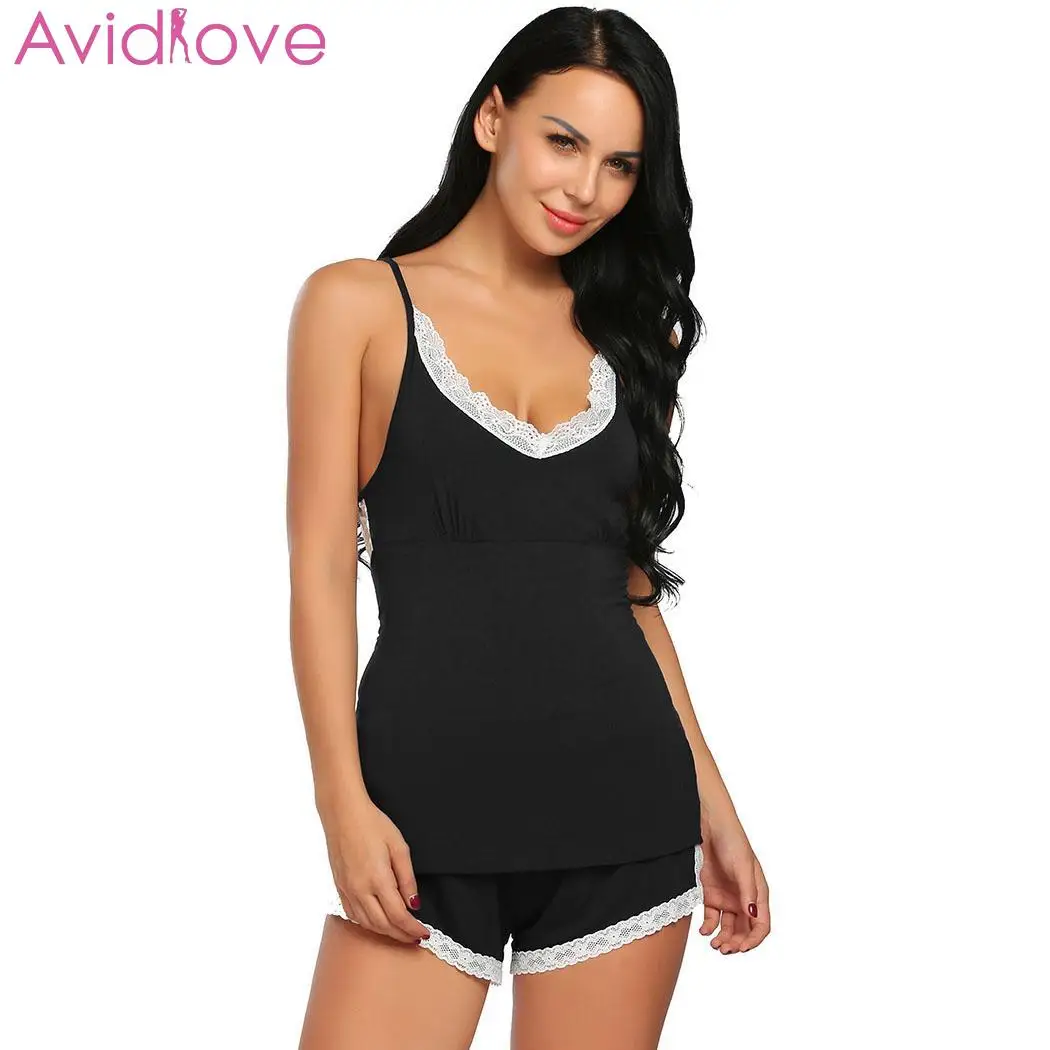 Avidlove женский пижамный комплект с кружевной отделкой без рукавов Сексуальное