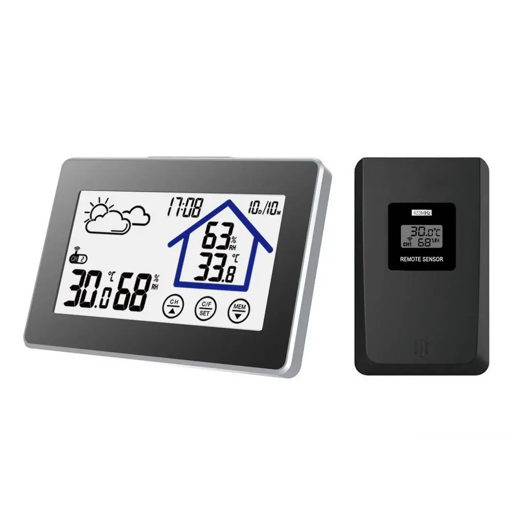 Wireless Touch Clock Indoor Outdoor Digital Yes Temperature 260g Hygrometer stand on the table wall hanging. |