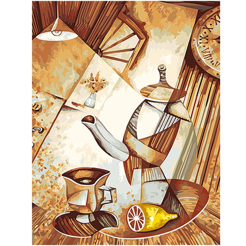 Набор для рисования по номерам на холсте лимон и кофе|paint by number|paint numbermodern home decor |