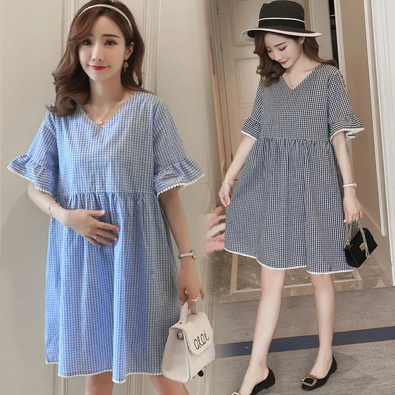 Черное/синее летнее Хлопковое платье для беременных женщин 2020 с коротким