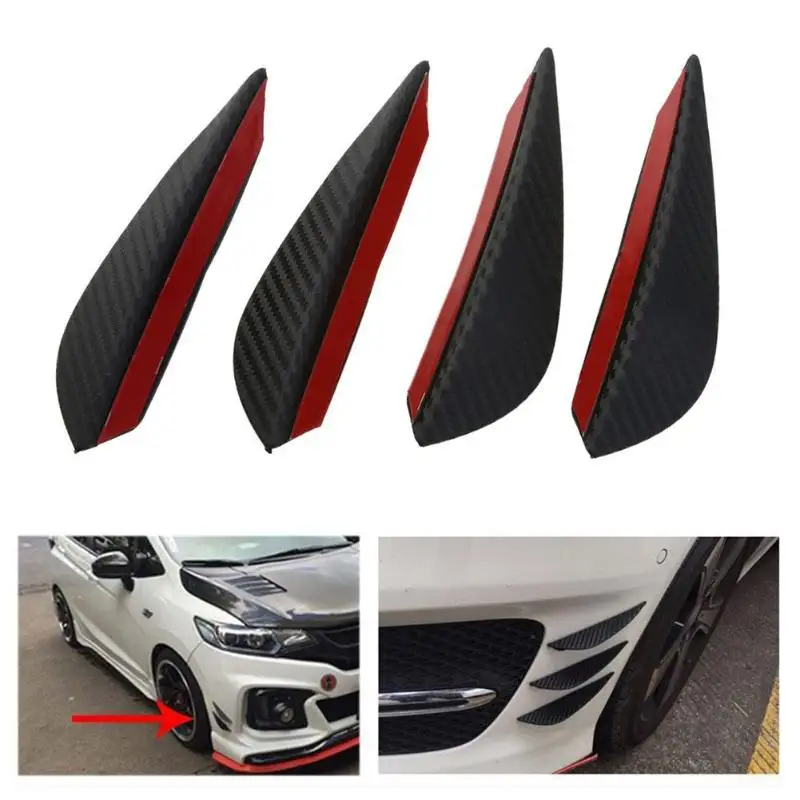

4Pcs/set Carbon Fiber Fit Front Bumper Fin Air Knife Auto Body Kit Car Spoiler Lip Splitter Canards Valence Chin Accessory Black