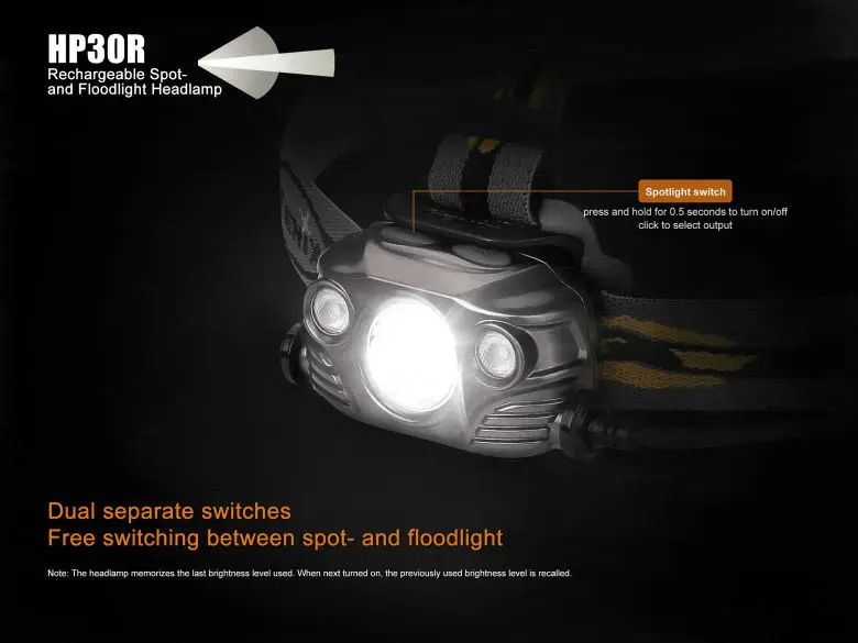 Фонарь налобный Fenix HP30R Cree LEDs макс. 1000 люмен с батареями 2600 мАч|Налобные LED-фонари| |