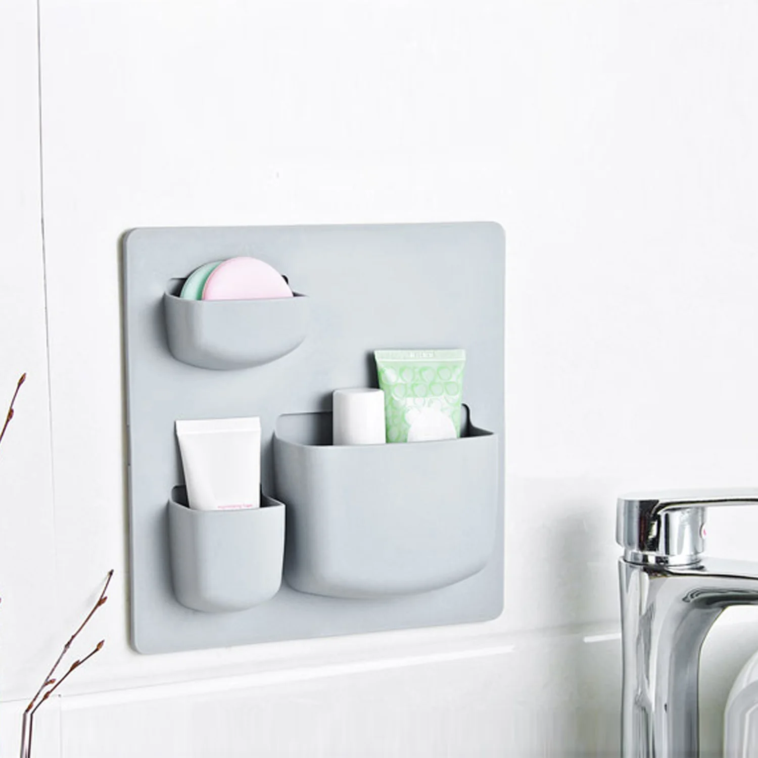 Behogar Self-adhesive Plastic Hanging Wall Storage Rack Organizer with 3 Compartments for Bedroom Bathroom Living Room Kitchen | Дом и сад