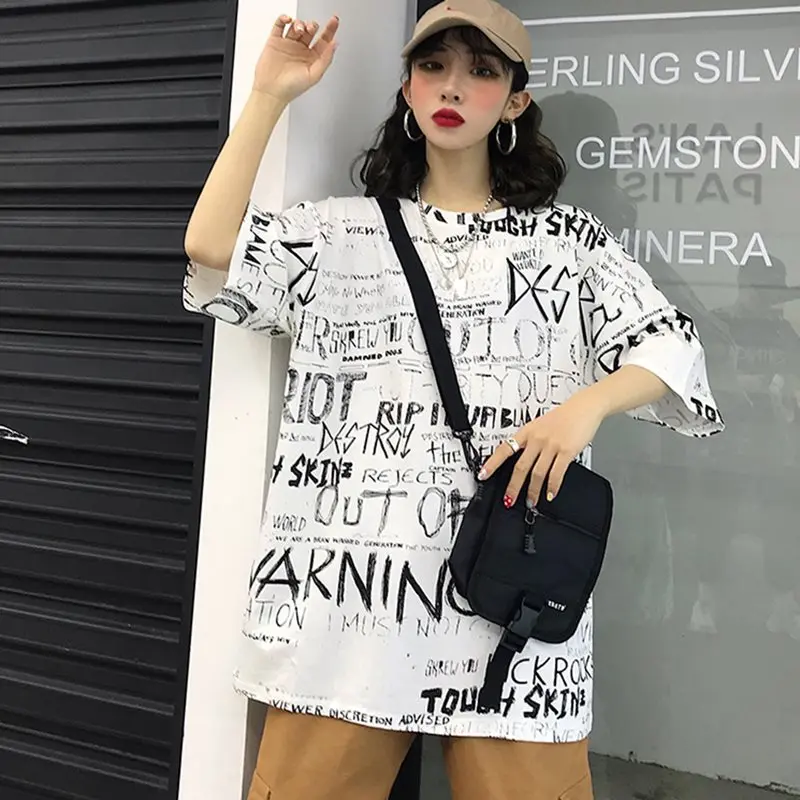 Пара футболка корейский 2019 Новый Harajuku Топ женские белые футболки с буквенным