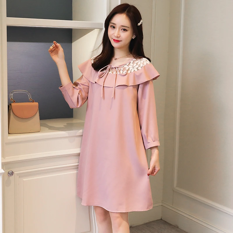 Wholesale 2020 spring new maternity fashion loose mini dress three quarter sleeve lace patchwork pregnant woman chiffon | Мать и ребенок