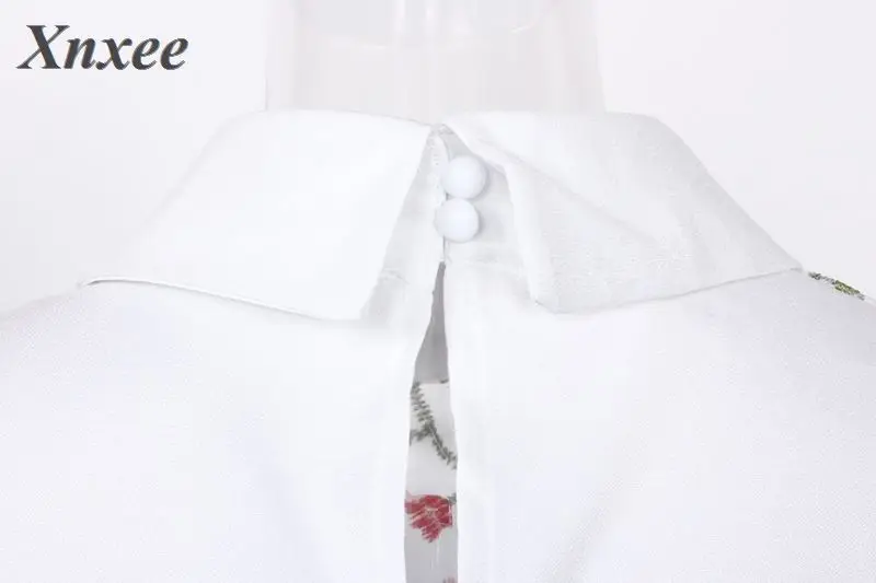 

White Chiffon Blouses For Women 2020 Summer New Arrivals Short Sleeve Floral Embroidery Shirts Ladies Collar Tops