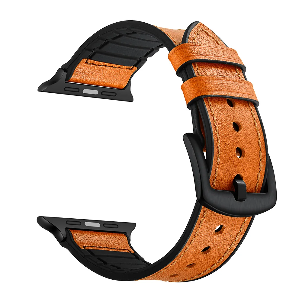 Силиконовый + кожаный ремешок для Apple Watch 44 мм 42 серия 4 3 2 1 черный коричневый белый