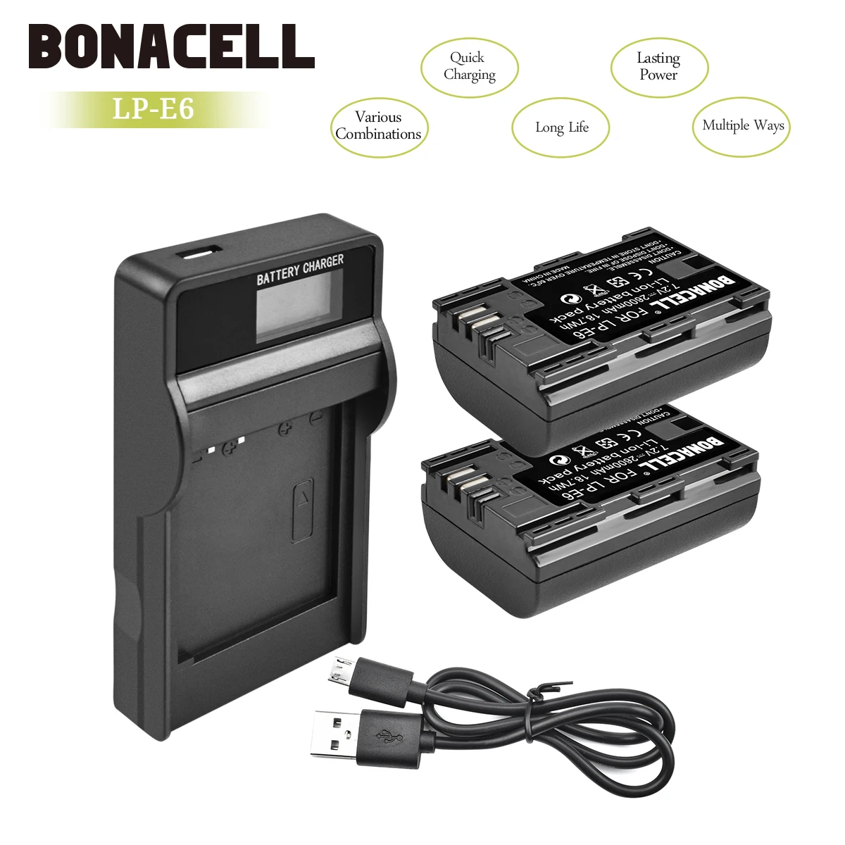 Bonacell 2600 мАч LP E6 батарея для цифровой камеры + ЖК зарядное устройство Canon EOS 5D Mark II 2