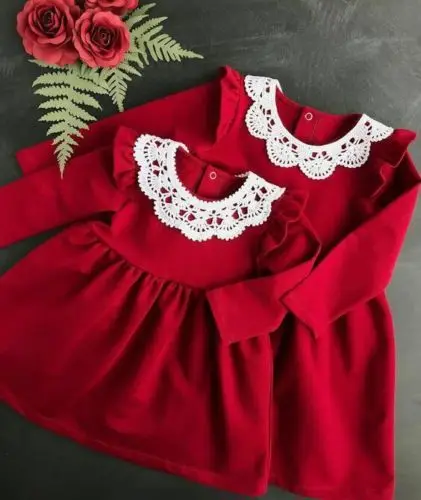 Christmas Mother and Daughter Party Red Dress Lace Family Matching Dresses Outfit Cotton | Мать и ребенок