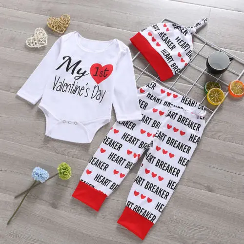 2019 My 1st Valentine's Day Clothes Set Newborn Baby Boy Girl Long Sleeve Tops Romper Legging Pant Children Casual Outfit | Детская