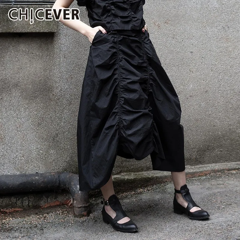 Летняя однотонная черная драпированная Женская юбка CHICEVER с эластичной талией в