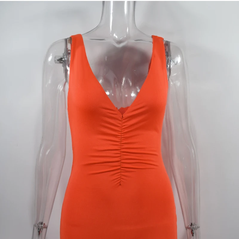 Parthea оранжевое облегающее платье с рюшами женское элегантное миди сексуальное