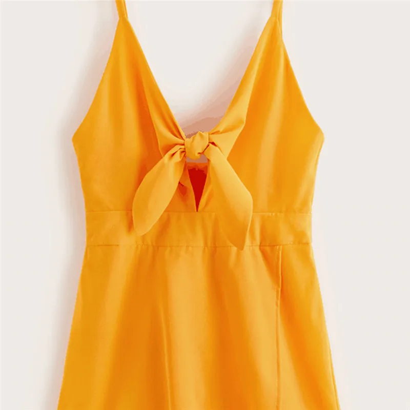 Модные женские летние однотонные комбинезоны без рукавов с завязками и бантом v