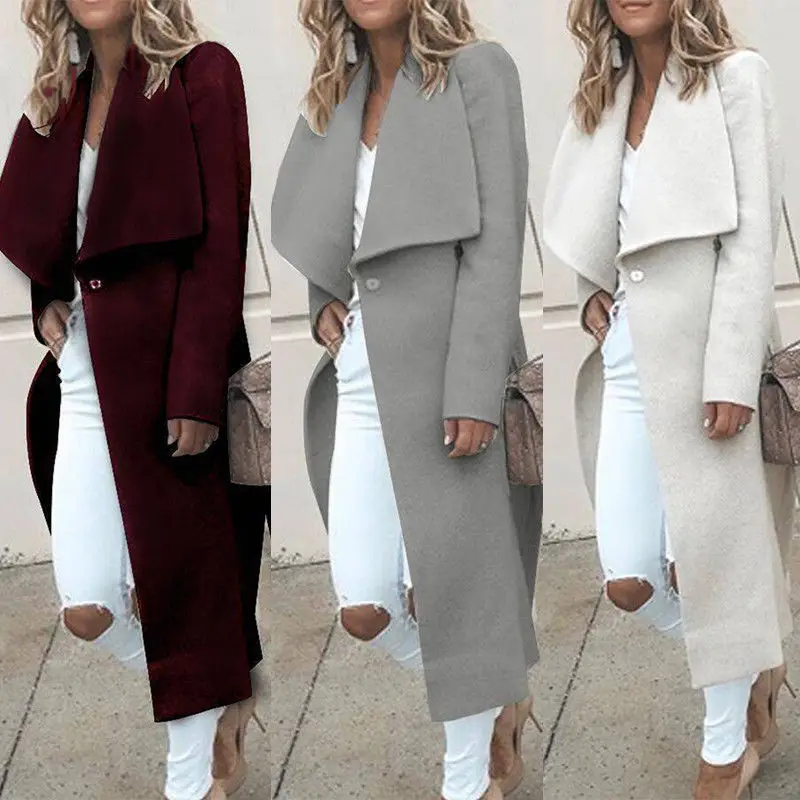 Women Lapel long sleeve Coat Winter Warm Cardigan Trench Parka Jacket Sweater | Женская одежда