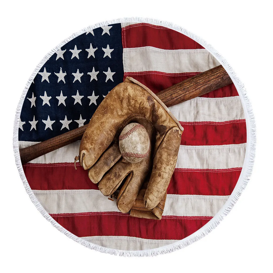 United States American Flag Large Round Beach Towel Microfiber Circle Mat Blanket Bath Tassels Serviette De Plage | Дом и сад