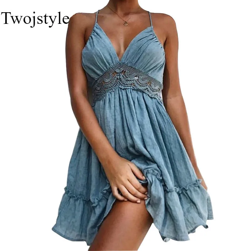 Twojstyle 2018 новые летние дамы слинг код сексуальное ночное платье без рукавов с v