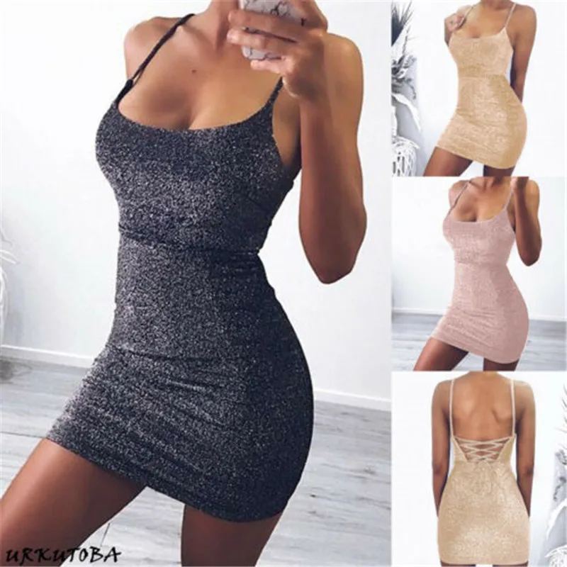 Женское облегающее Клубное платье с U образным вырезом и блестками повседневное