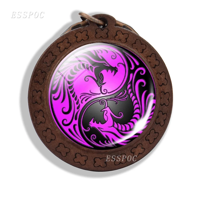 Деревянный брелок Yin Yang Dragon стекло кабошон подвеска животный китайский