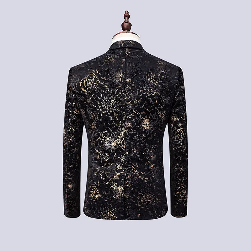 3 предмета костюм для мужчин смокинг Мода 2019 с золотым принтом Slim Fit юбочные