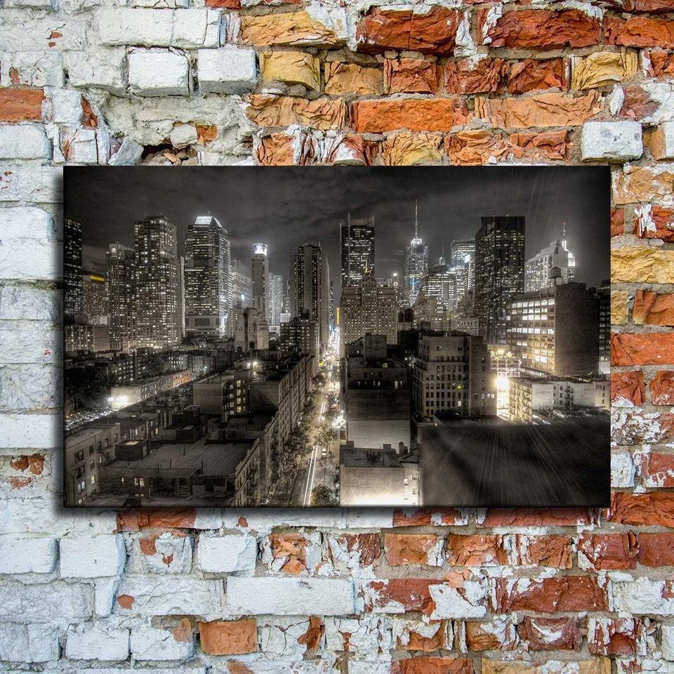 

Canvas Painting 1 Piece Dark New York City Buildings Skyline Night Picture Modern HD Printing Type Wall Artwork Home Decorative