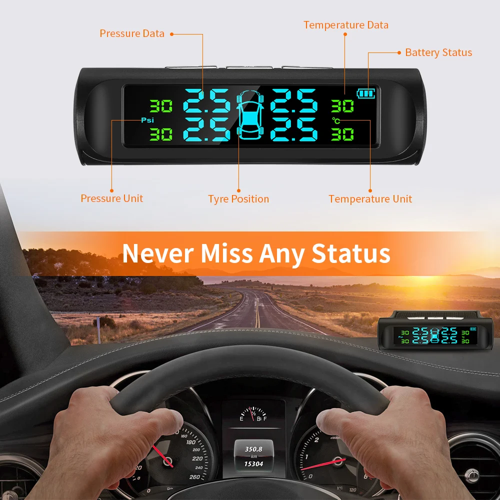 AutoLover Solar System TPMS Tire Pressure Monitoring Power Universal Wireless Real-Time Displays With 4 External Sensors | Автомобили и