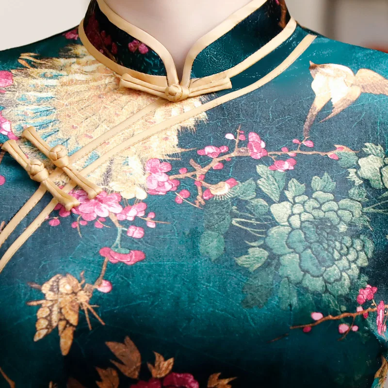 Женское китайское традиционное вечернее платье Cheongsam бархатное длинное