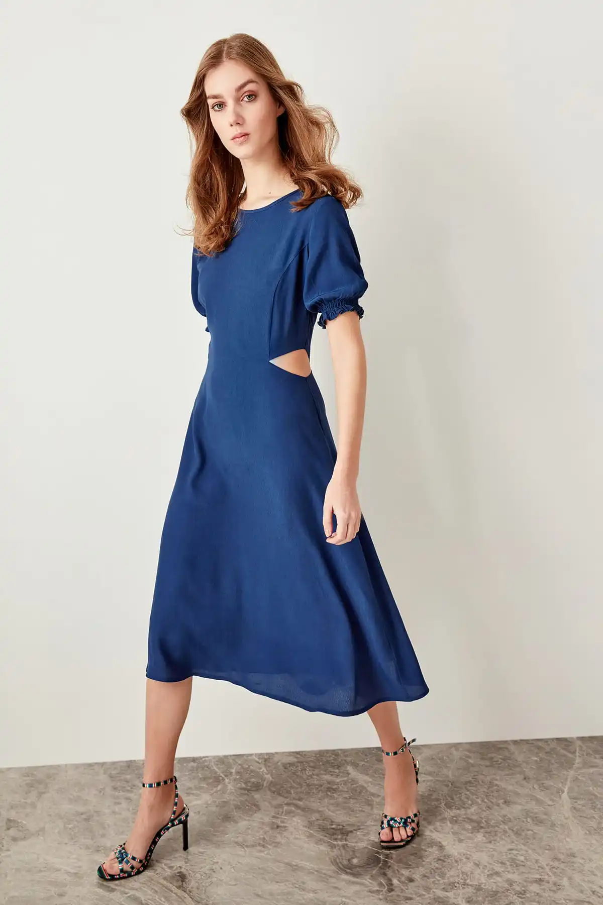Trendyol Индиго талии платья декольте кожа TWOSS19BY0029|Женские платья| |