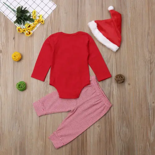 Citgeett Christmas Baby Boy Girl Warm Romper Striped Pants Santa Hat Outfits Set Red Xmas Autumn Winter Clothes | Детская одежда и