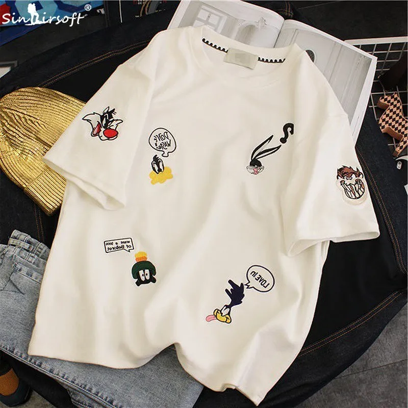 2019 Летняя женская хлопковая свободная детская одежда с мультяшными узорами