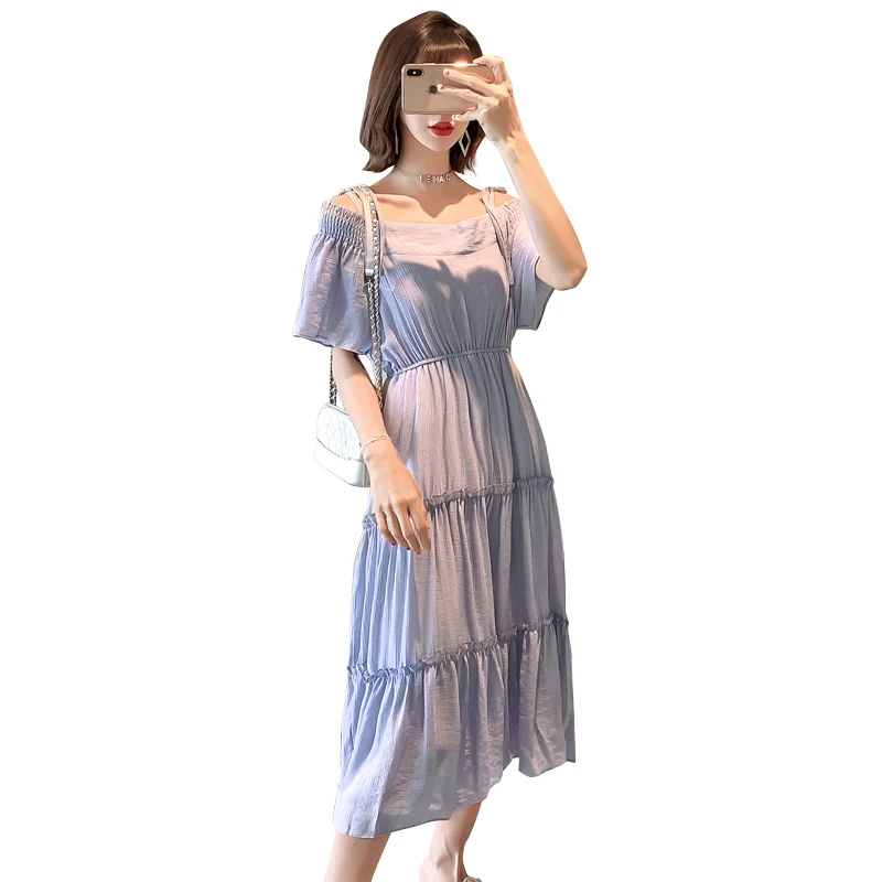 Однотонное летнее Плиссированное Платье для отдыха 2020 беременных шифоновое