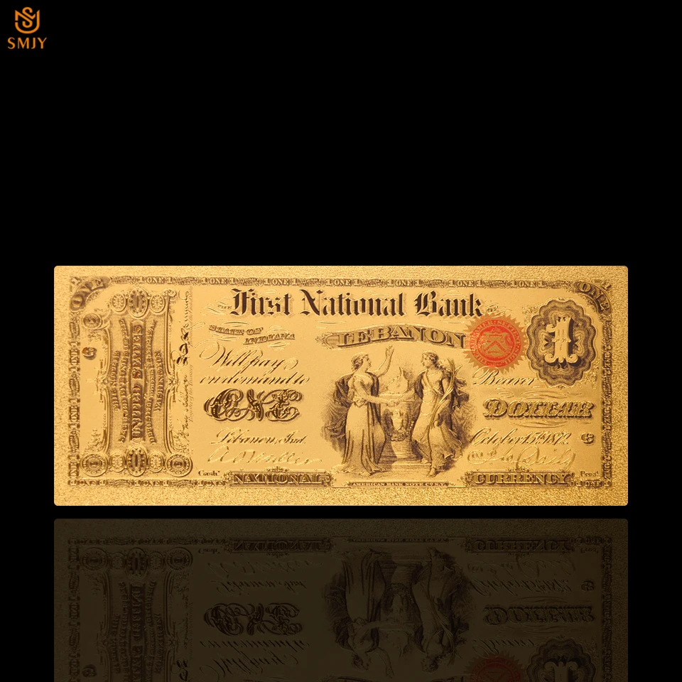 1875 американские коллекционные золотые банкноты $1 доллар в 24k золото 999999 с COA