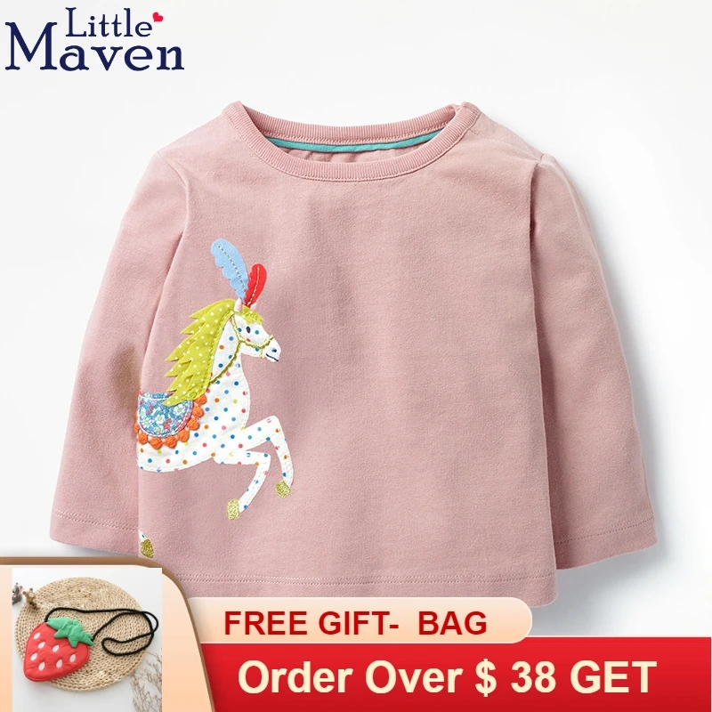 2018 г. Топы для девочек Little maven 100% хлопок повседневная розовая футболка с нашивка в