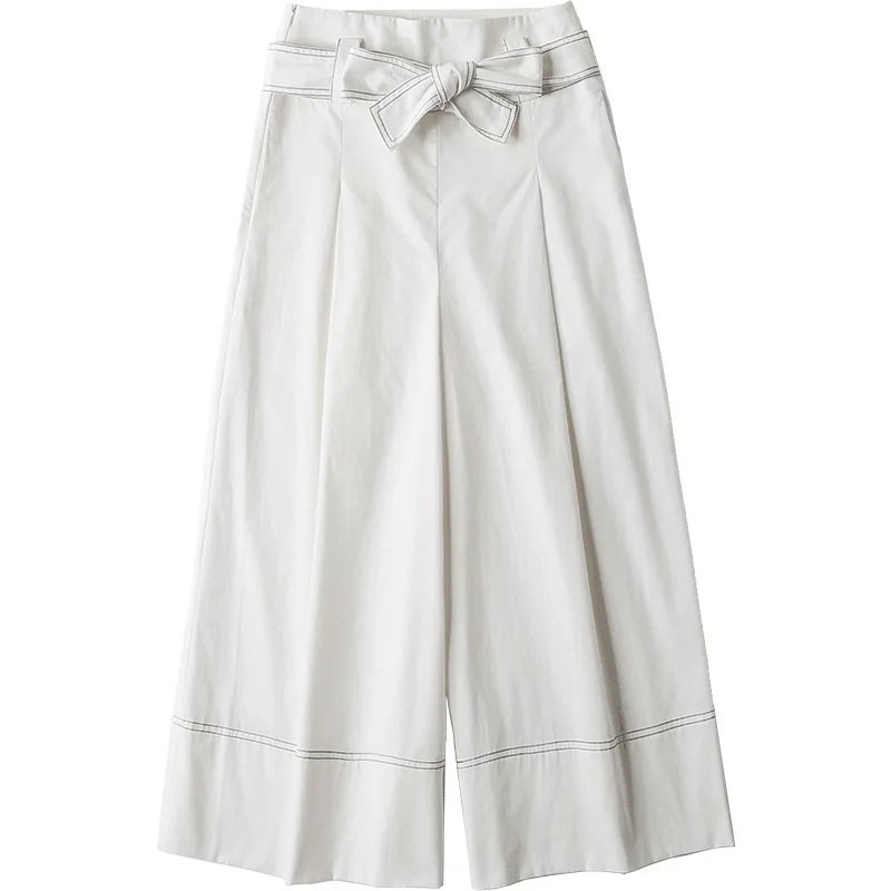 

Trousers women 2019 New arrival High Waist trousers women white loose pants with sashes ankle-length thin pants summer 190304