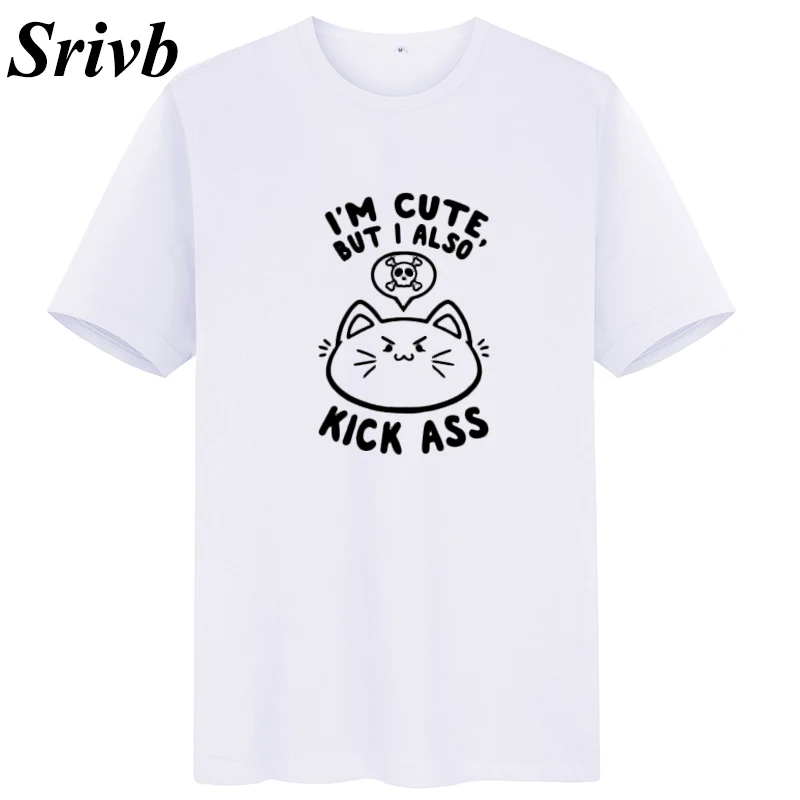 Женская футболка Srivb I'm Cute Kick Ass Cat Kawaii большие размеры Забавные футболки с