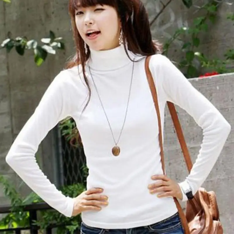 Женская водолазка с длинным рукавом облегающие футболки на осень и весну