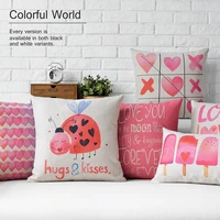 cute pink love heart geometric linen pillow case girls gift cushion case 2 size soft room gift single sides printing