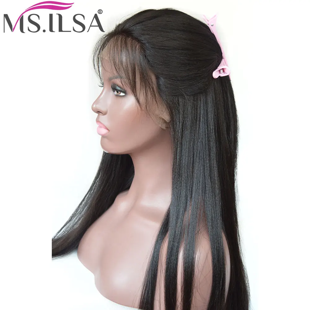Полный парик шнурка с Baby Hair светильник Yaki Remy человеческие волосы парики для