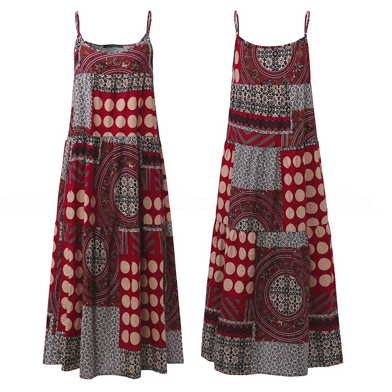 Женское летнее длинное платье-рубашка без рукавов на бретельках в горошек |