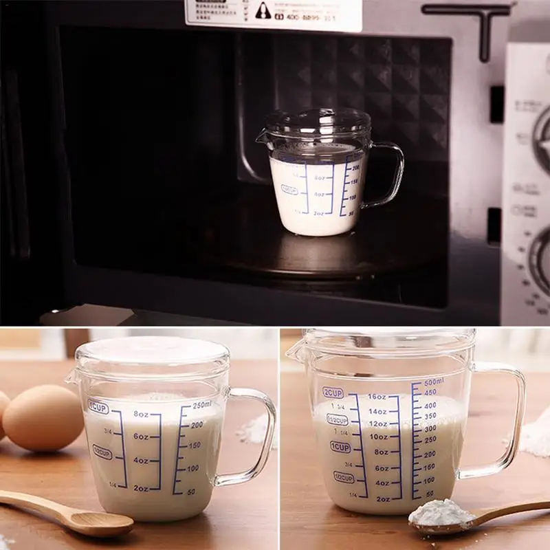 Термостойкая прозрачная мерная чашка для микроволновки с крышкой из