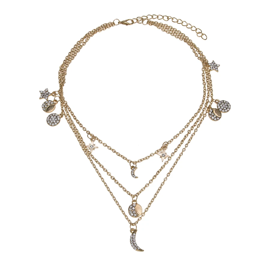 Женское Ожерелье-чокер UAM Золотое многослойное ожерелье с пятиконечной луной