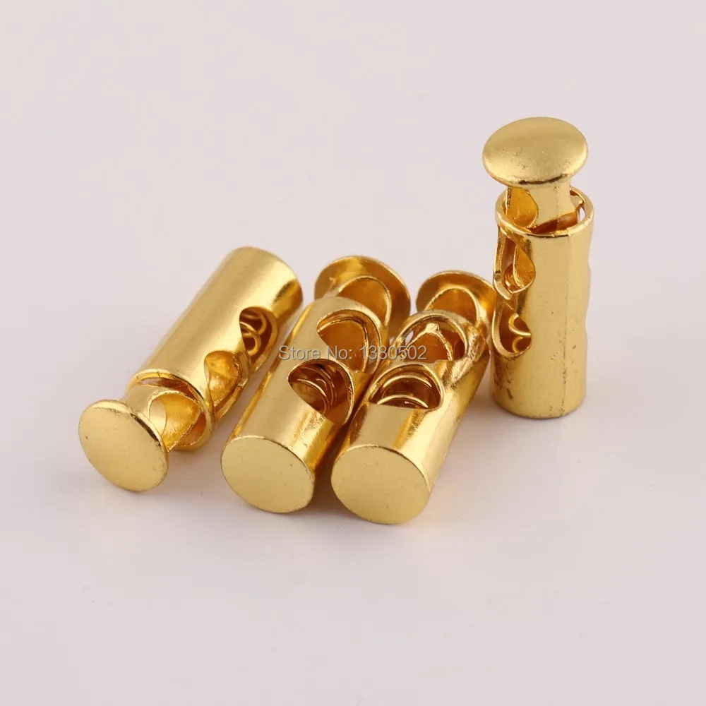 

10pcs/lot Cord End Adjuster Gold color 22mm Durable Double Barrel Cord Lock Metal Paracord Toggle Cord Locks for backpack Mask