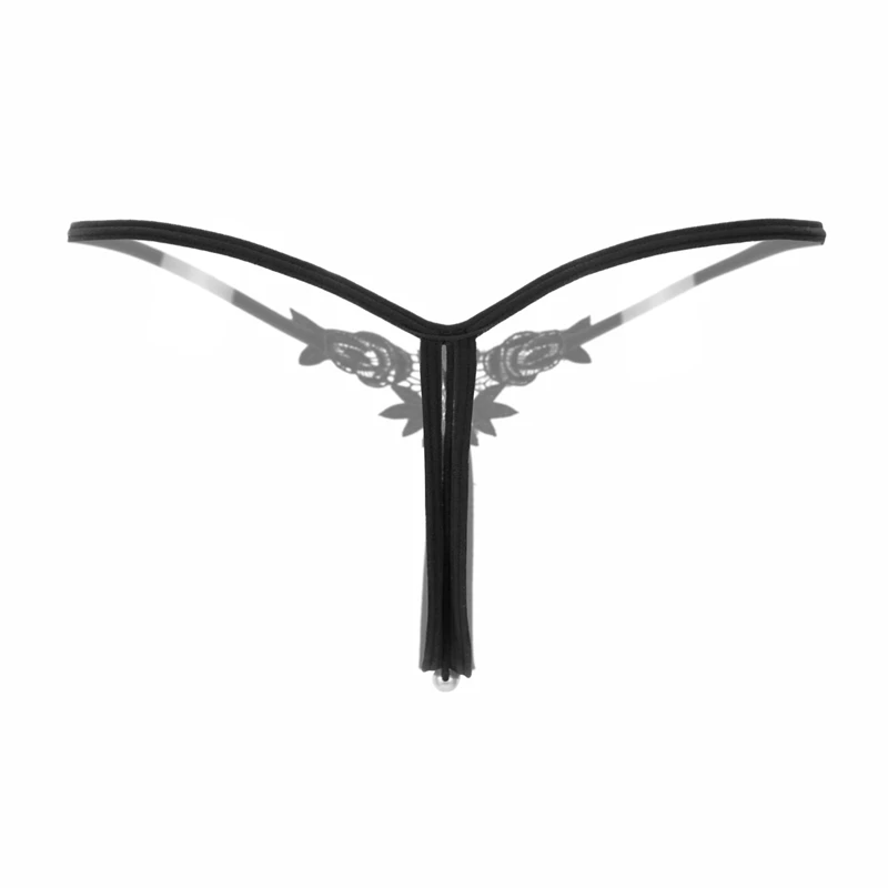 AIIOU Women Sexy Hot Underwear Thongs and G Strings Bow Lace Crotchless Intimates Pearl Panties Low Waist Sex Thong Underwear