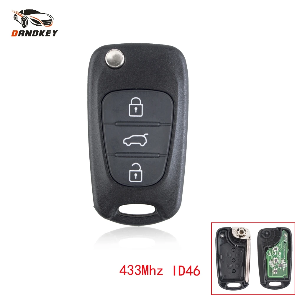 Dandkey 3 кнопки Fob для Kia K2 K5 Sorento Sportage 433 МГц с чипом ID46 откидной складной умный чехол