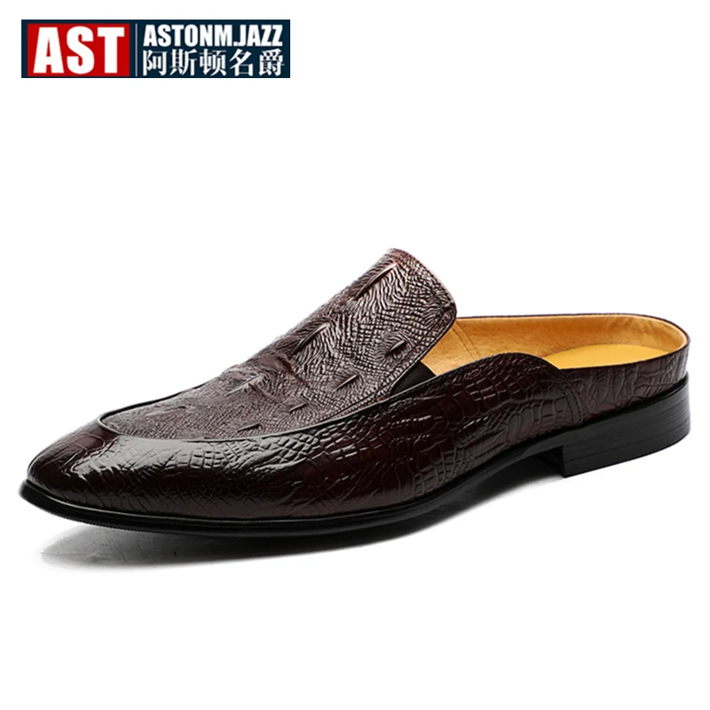 US6-11 Full Grain Leather Casual SLIP-ON New Men Penny Loafer Crocodile Pattern Mules Open Back Slippers Designer Shoes | Обувь