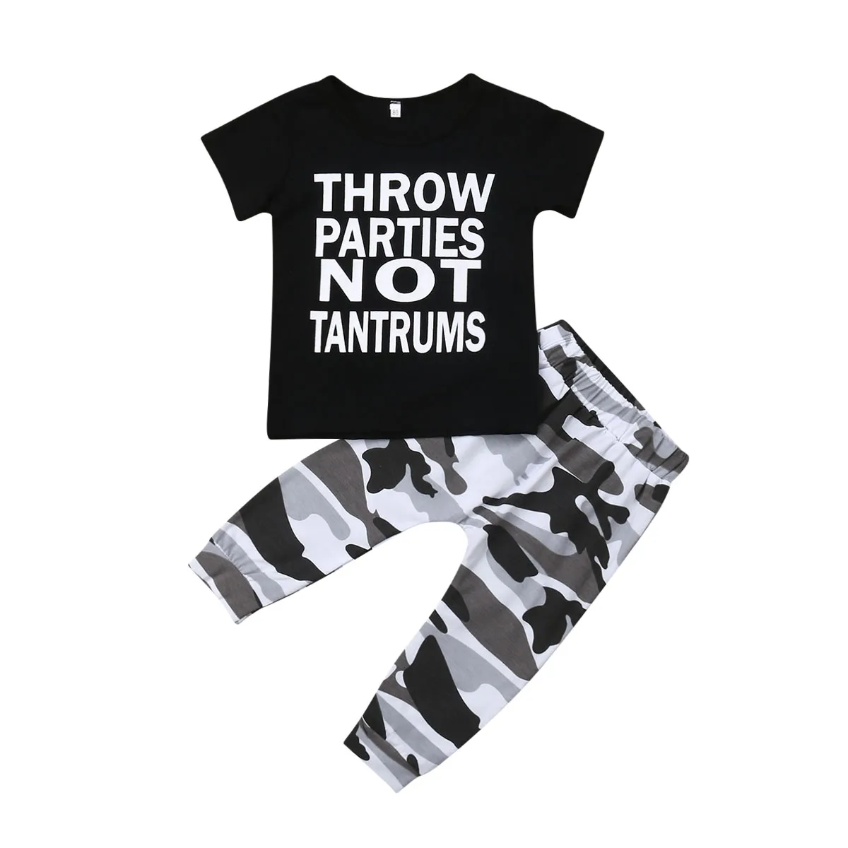 1-6Y Summer Toddler Kids Baby Boy Short Sleeve Letter Print Cotton T-shirt Tops Camouflage Pant Trouser 2PCS Boys Clothing Set |