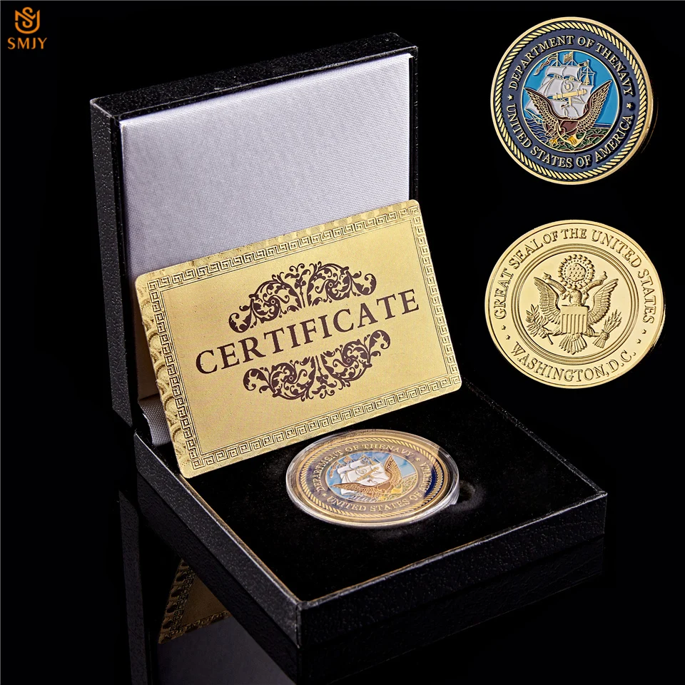 

USA Army Department Of The Navy Gold Plated US Washington D.C Military Challenge Coin Collection W/Display Box