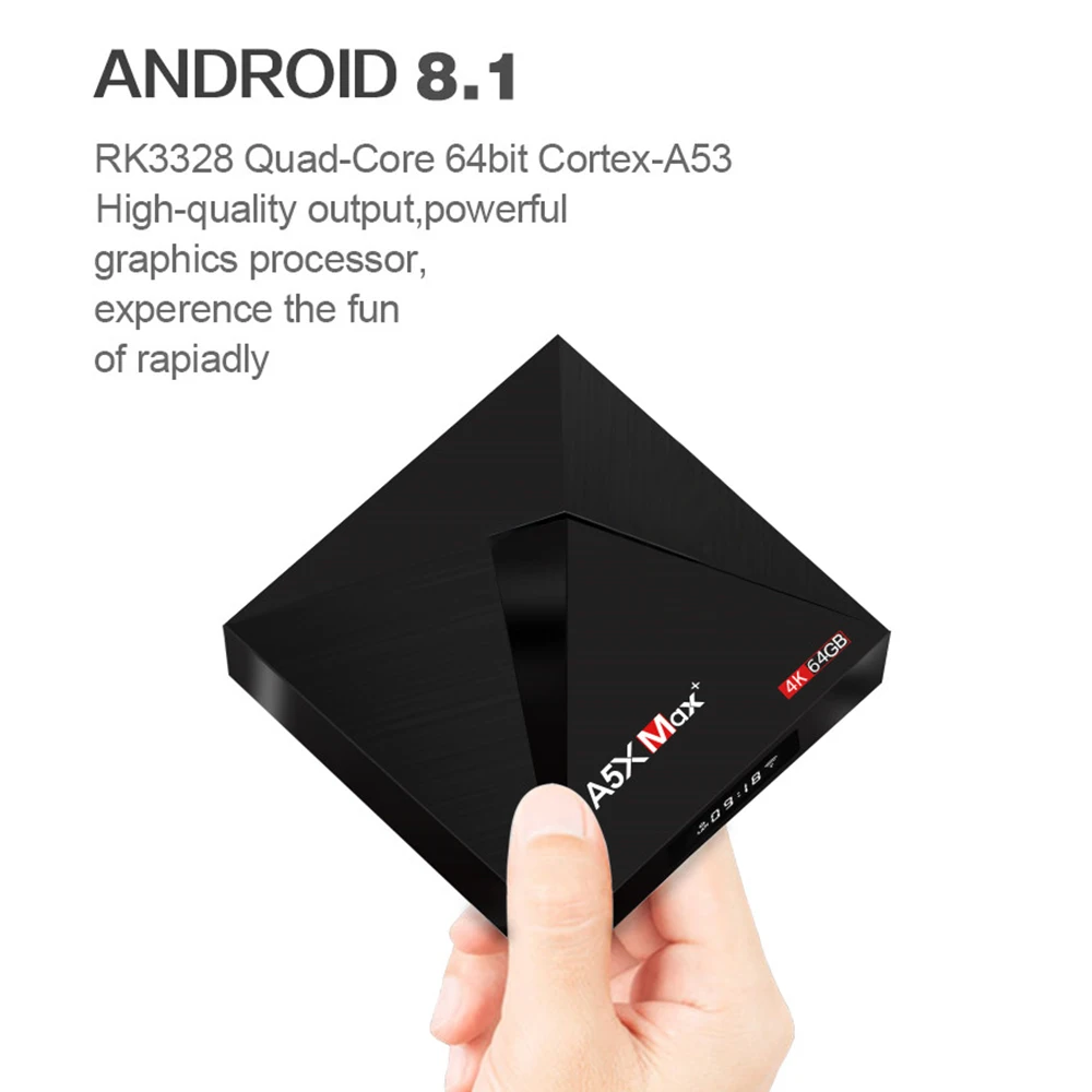 ТВ приставка Docooler A5X MAX Android 8 1 4GB64GB RK3328 4K BT 4 USB 3 0 2 4G WiFi 100M Lan Smart Media Player HD2.0 OTT TV