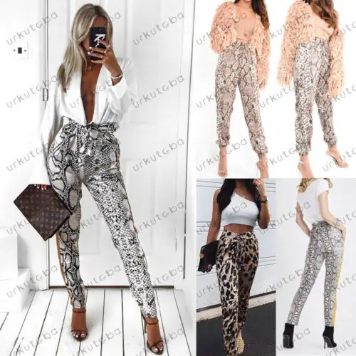 Женские леопардовые брюки с высокой талией женские штаны для вечеринок