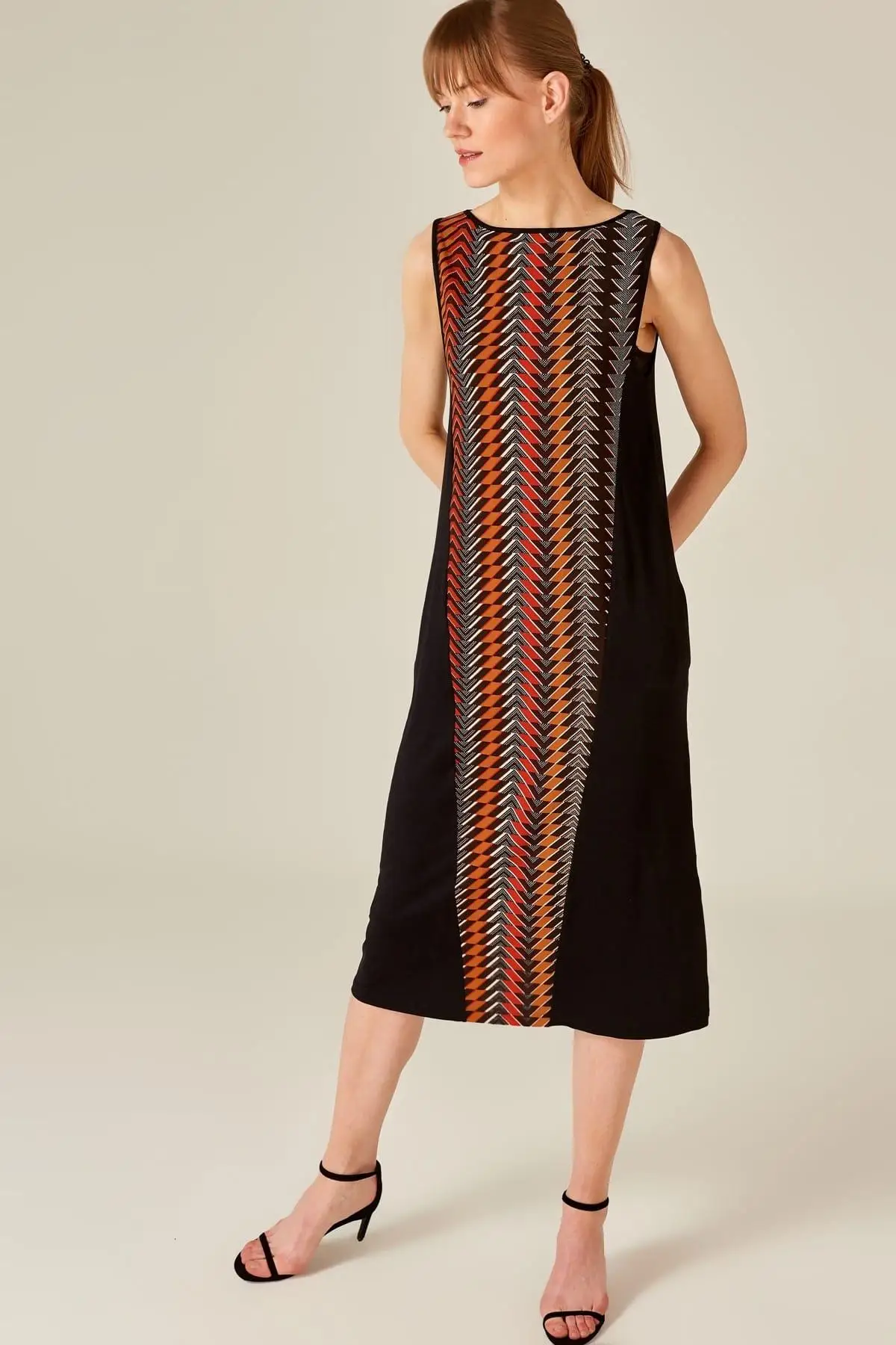 Boutiquen Women Black Fronting Garnili Sleeveless Long Dress 2099 | Женская одежда
